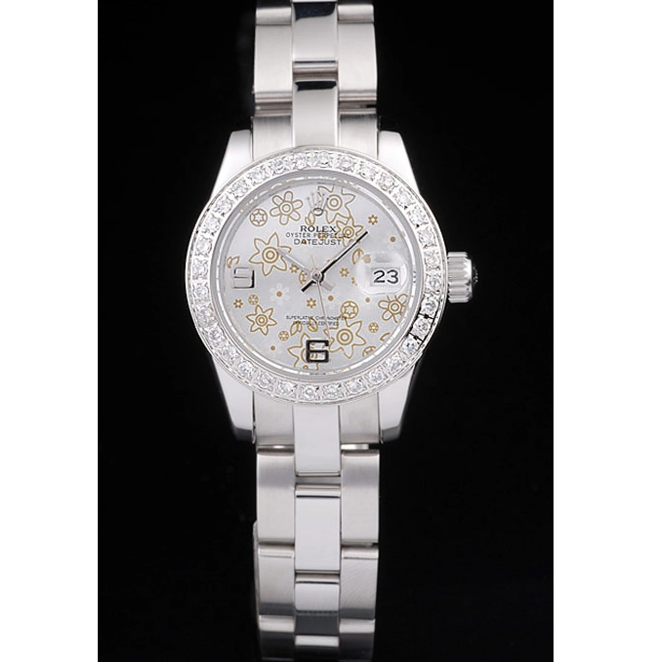Rolex aaa copy Polished Silver Diamond Dial Steel Rolex 98082 Datejust Plated Stainless Flowers 0801